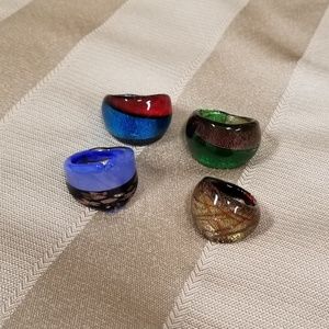 Set of Four Stunning Glass Rings